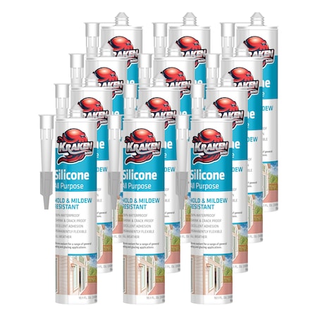 Krakenbond Krakenbond All Purpose RTV Silicone, Mold & Mildew Resistant, Waterproof, 10.1 fl. oz, Gray, 12PK KR100EGRASS-12
